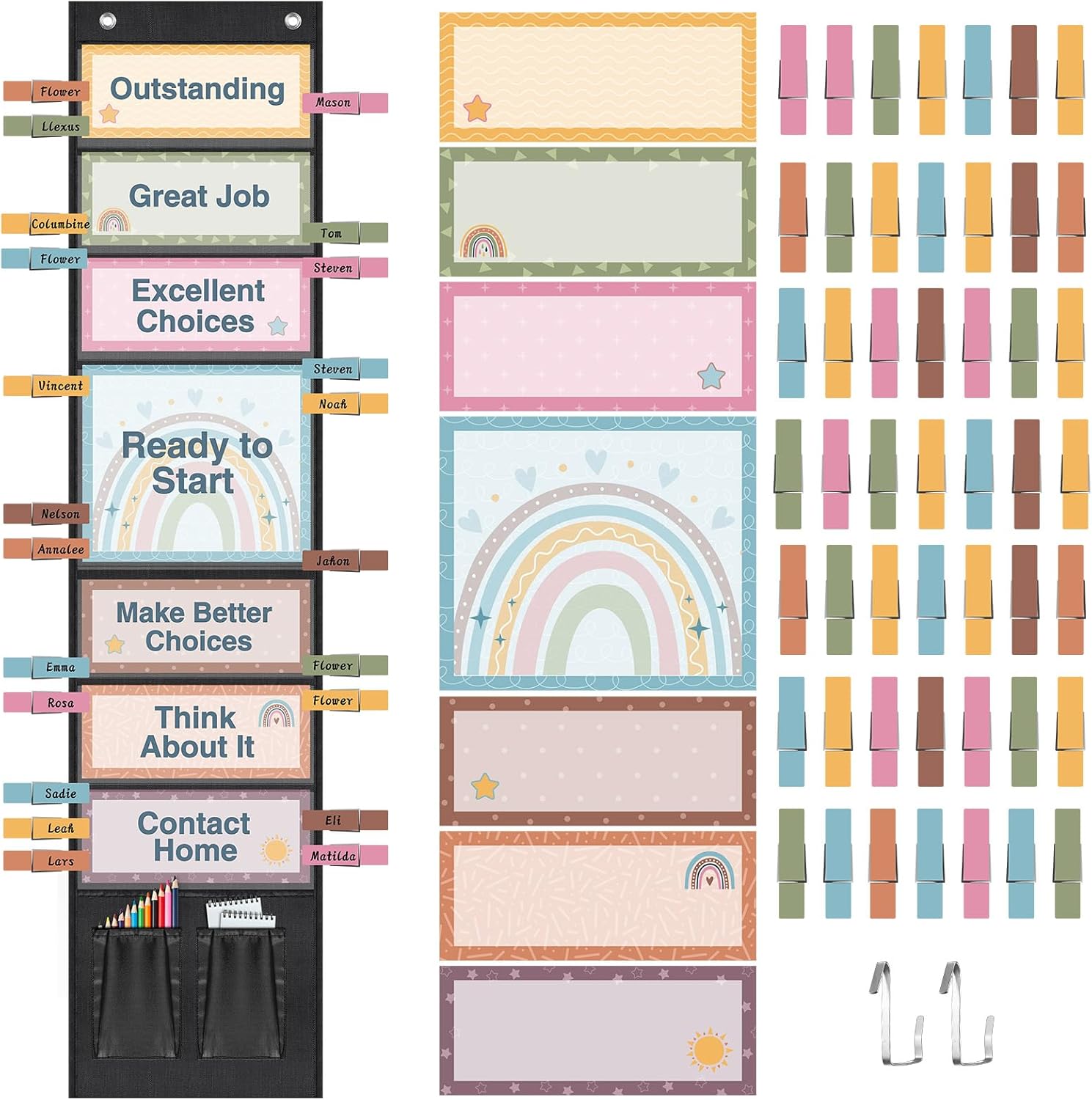 Pasimy 59 Pcs Student Behavior Clip Chart for Classroom Management Kids Track Reward Incentive Behavior Pocket Chart Boho Bulletin Board Teacher Supplies for School Office(42.9 x 9.7 Inch,Classic) Pasimy 59 Pcs Student Behavior Clip Chart for Classroom Management Kids Track Reward Incentive Behavior Pocket Chart Boho Bulletin Board Teacher Supplies for School Office(42.9 x 9.7 Inch,Classic)