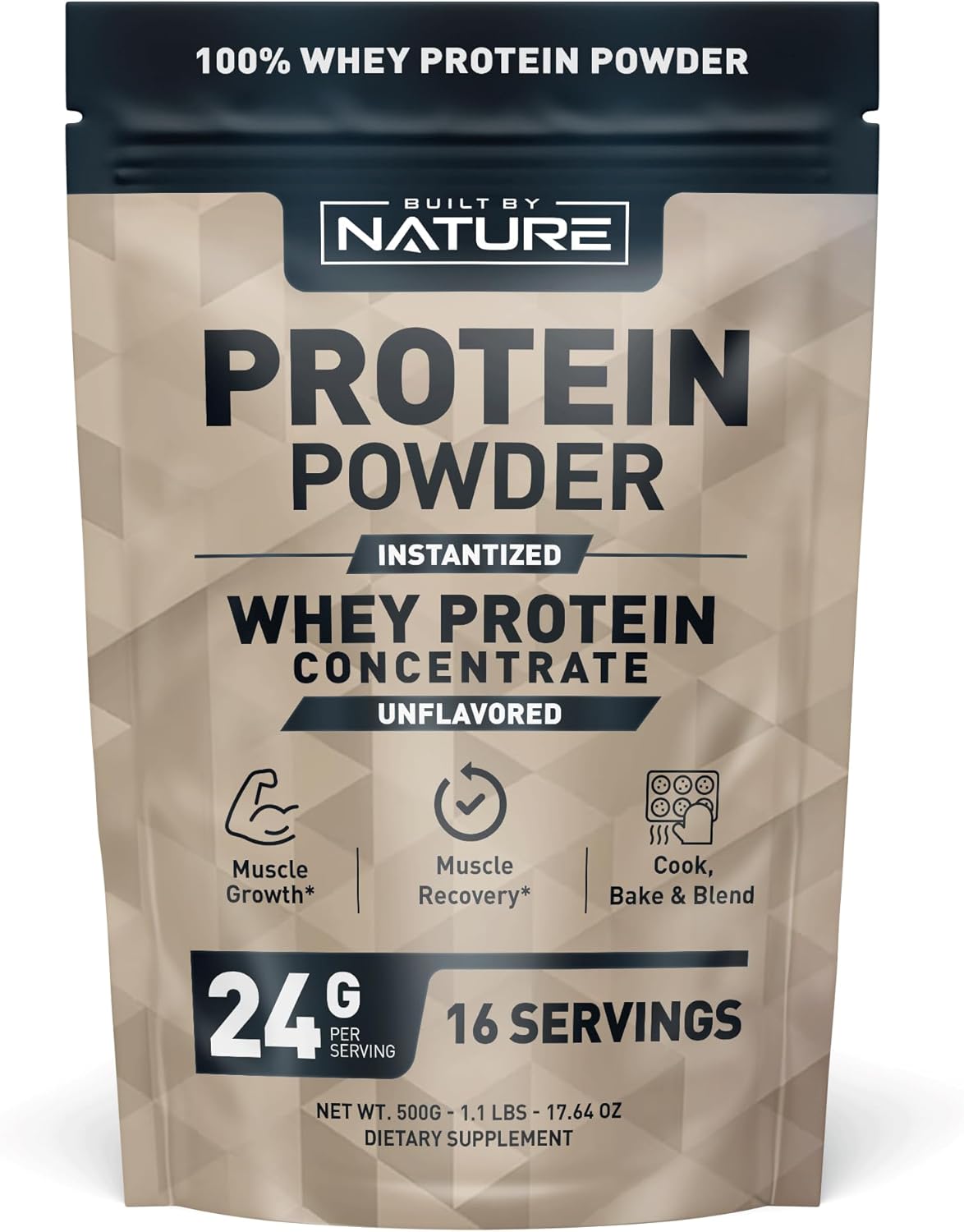 Built by Nature Unflavored Protein Powder - Instantized Whey Protein Concentrate - 1.1 Lb, 16 Servings