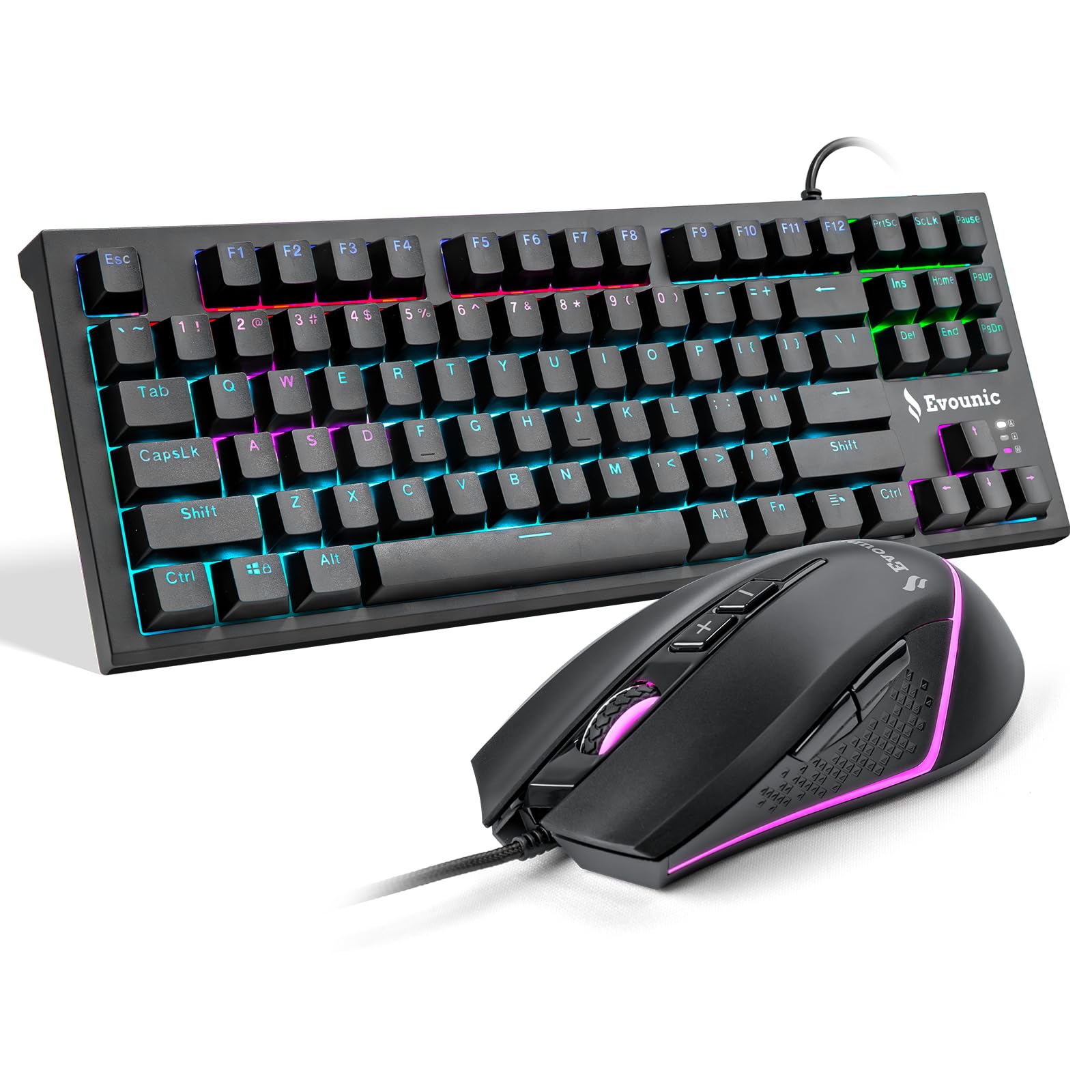 Tastiera meccanica da gioco RGB, 87 tasti, design TKL, retroilluminata con diverse modalità di illuminazione, cavo USB, tempo di risposta rapido per PC, laptop, console di gioco