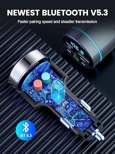 Miniatura 15 de Transmisor FM para automóvil Bluetooth 5.3, [todo metálico] PD 30 W y QC3.0 18 W cargador rápido para automóvil, radio FM inalámbrica, adaptador