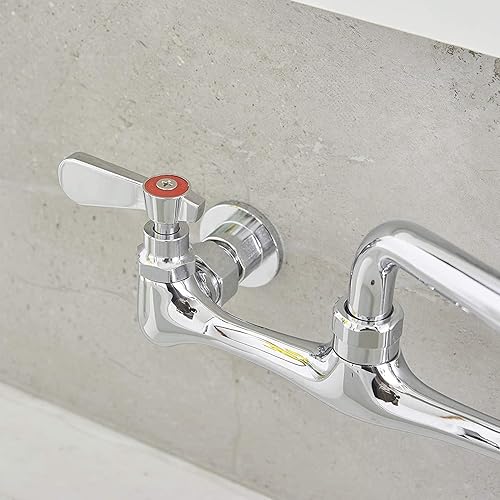 Miniatura 7 de Grifo de cocina de montaje en pared, grifo de fregadero de cocina comercial con caño giratorio de 12 pulgadas, 2 grifos de doble manija para cocina,