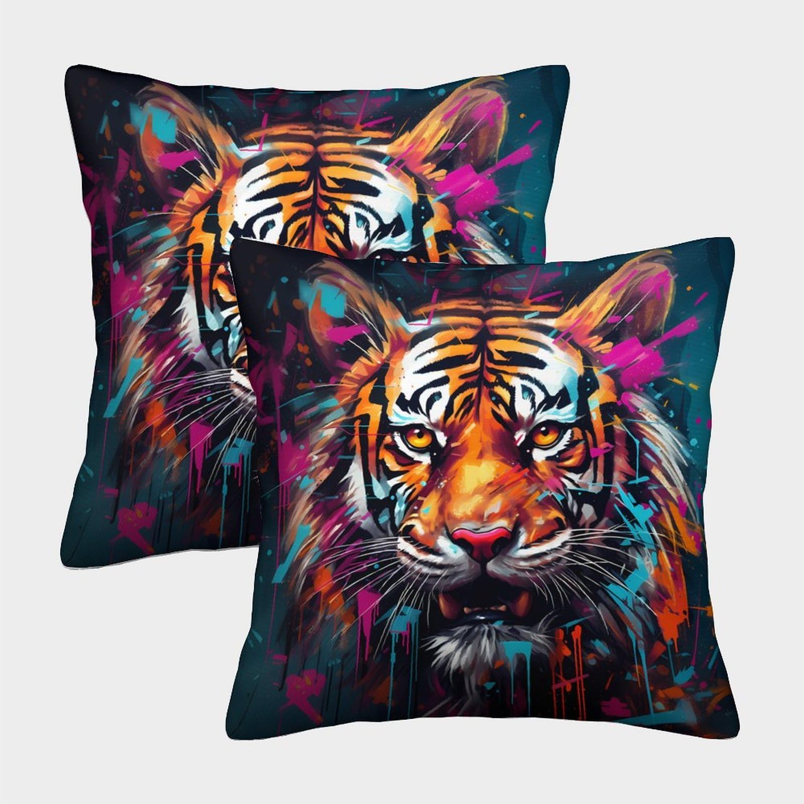 QFVANSIYO 3D Printed Artistic Tiger Pillowcase Microfiber Bedroom Decor Soft Microfibre Tiger Pillow Cover for Home Adult Teen 40x40cm