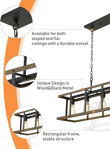 Miniatura 6 de EAPUDUN Iluminación de isla de cocina, lámpara lineal de 38.3 pulgadas, 5 luces, para comedor, mesa de billar, lámpara colgante, negro mate y