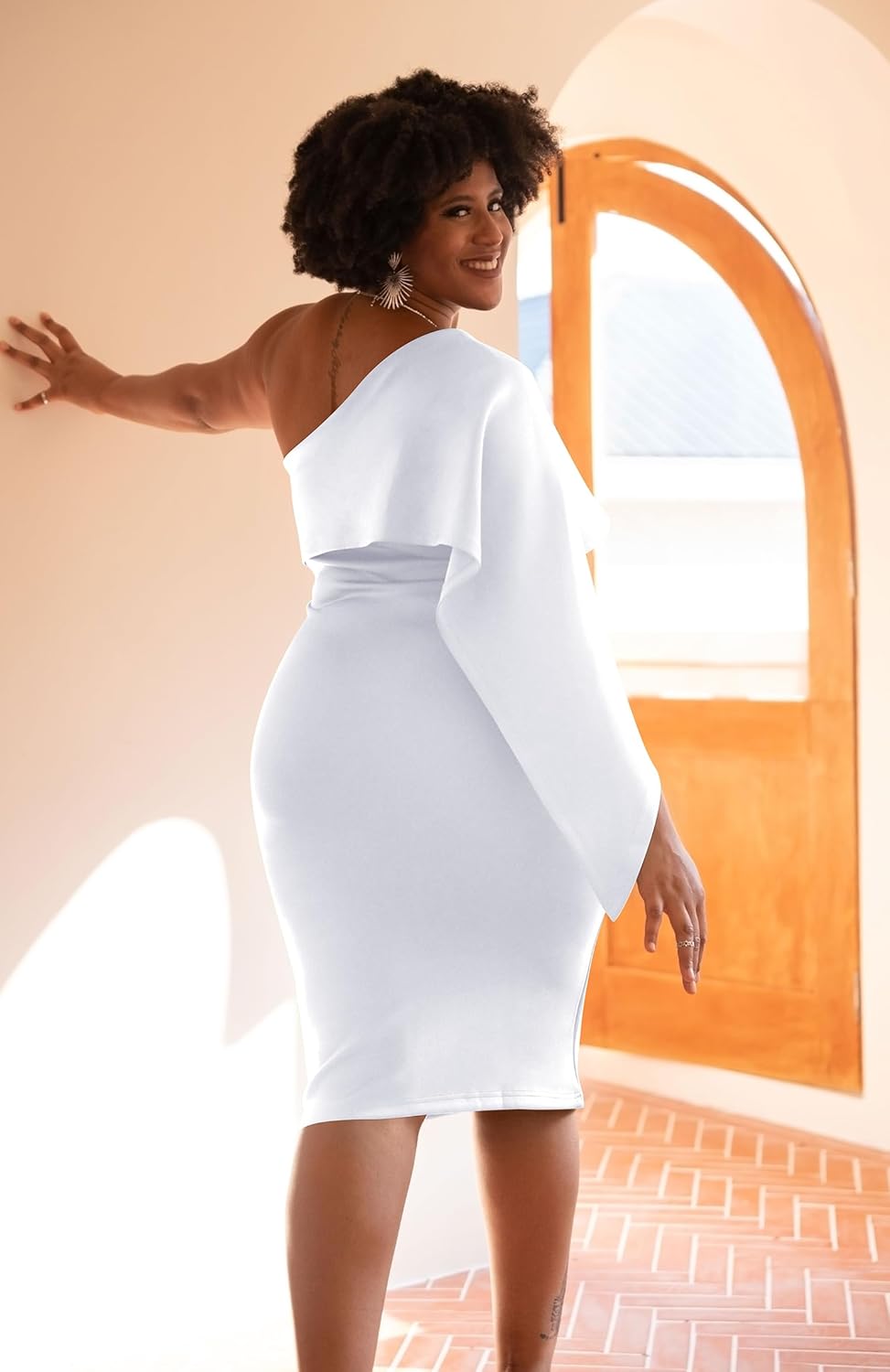 GOBLES Women's Summer Sexy One Shoulder Ruffle Bodycon Midi Cocktail Dress - Image 4