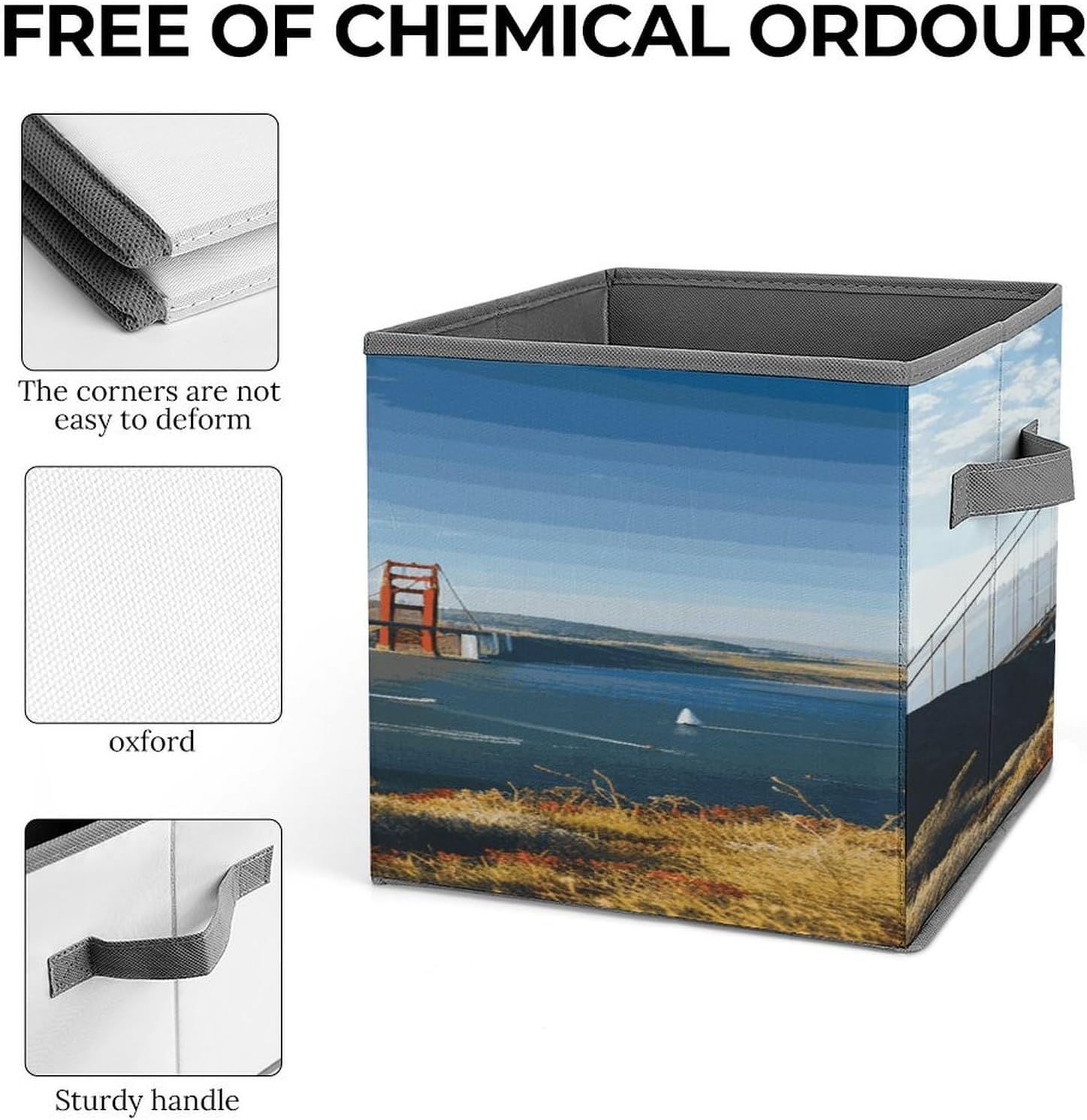 San Francisco Golden Gate Bridge Fabric Bins Storage Basket Square Baskets | Storage Bin with Double Handles,Cube Collapsible Organizers for Organization,Closet,Shelves,Offices