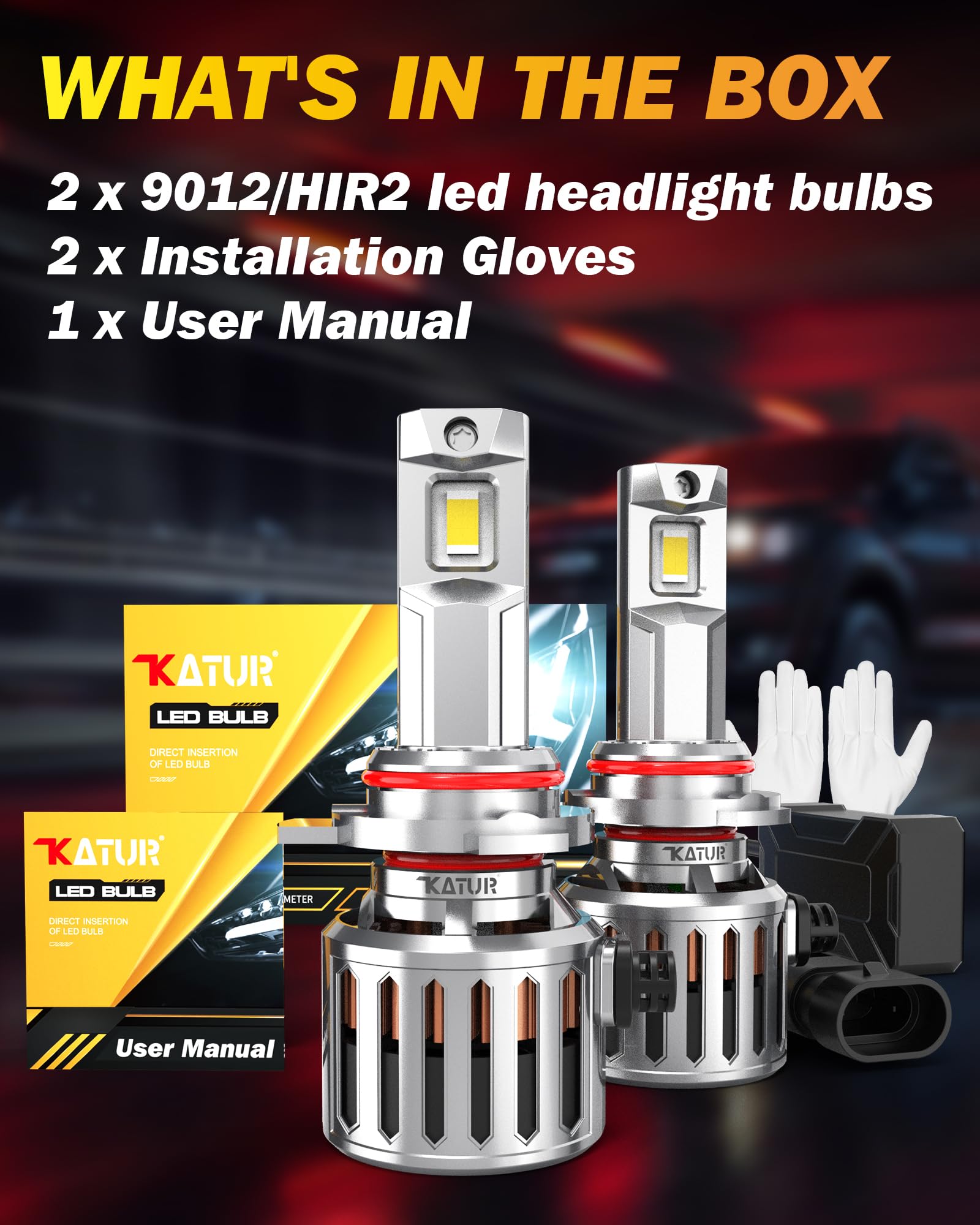 KATUR Bombilla HIR2 9012 Led, 200W 40000LM 6000K Blanco 900% Brillo Super Brillante 360 Grados de Ángulo de Haz Ajustable 12V 24V Bombilla HIR2 Led Canbus libre de errores Kit de Conversión, 1 par