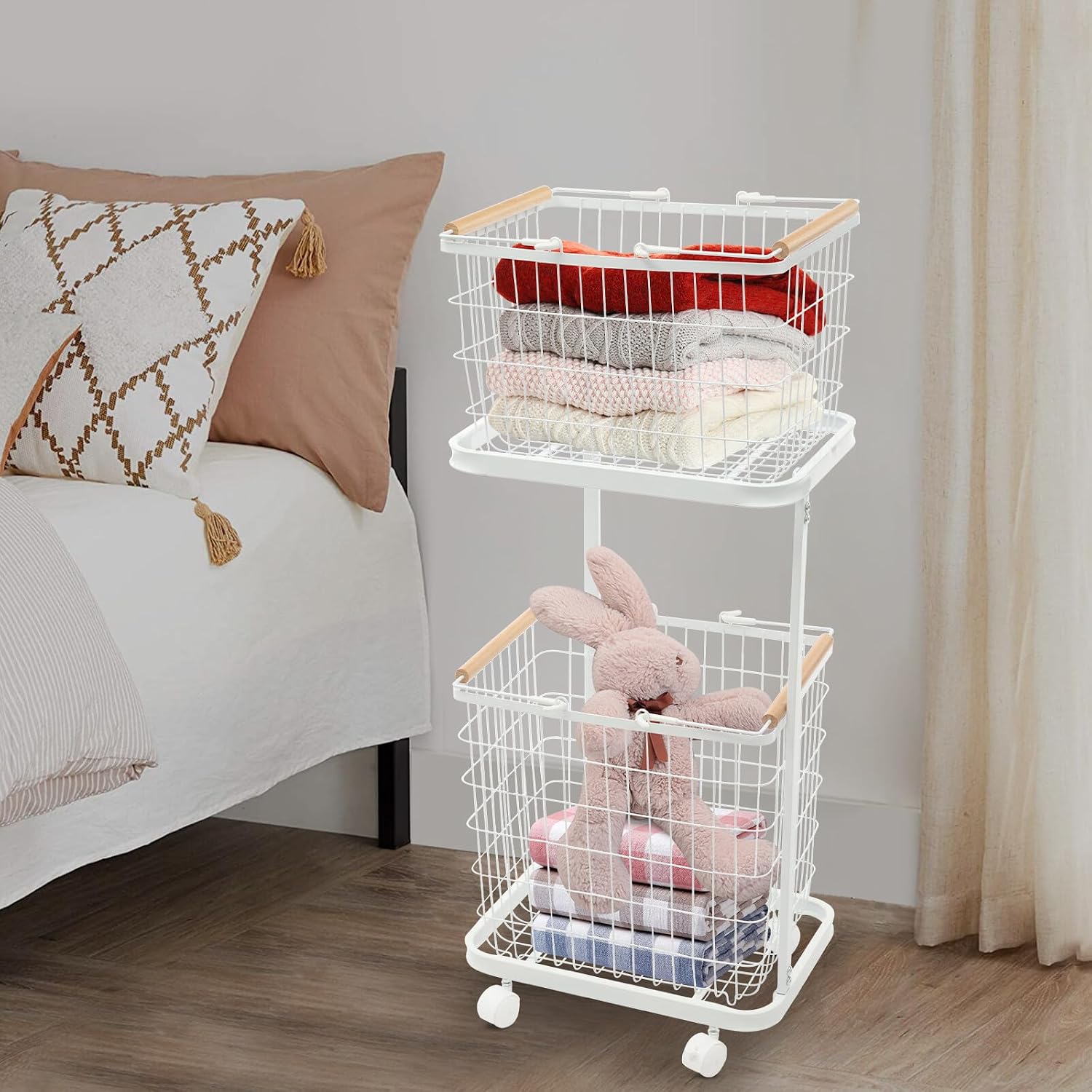 Laundry Hamper, 2-Tiers Rolling Laundry Sorter Cart with Metal Frame, Large & Tall Dirty Clothes Hampers for Bedroom Aesthetic, Laundry Room, Bathroom, Dorm-Black