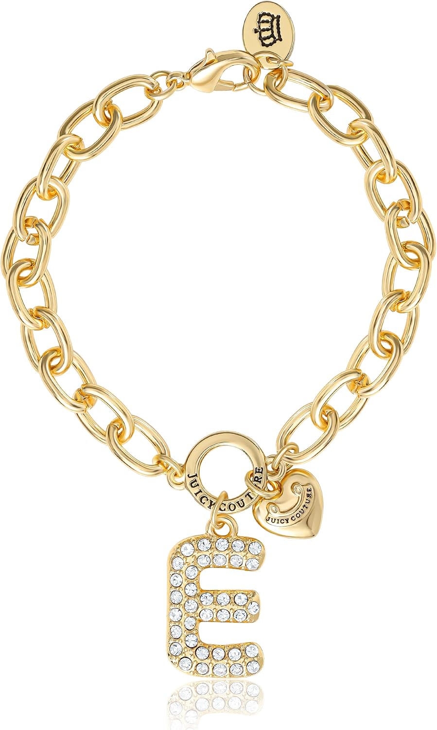 Juicy Couture Charm Bracelets for Women 7.5", Gold-Tone Initial Bracelets with Letter and Stones