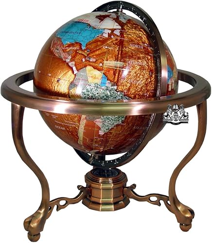 Miniatura 2 de Unique Art - Globo de piedra preciosa de océano con trípode y soporte de cobre de 13 pulgadas de alto, Plástico Metal
