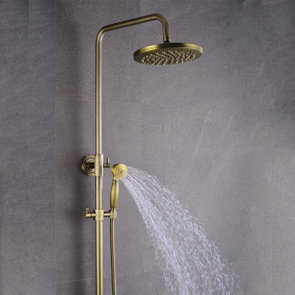 Doccia a Incasso Sistema Parete con Soffione Pioggia Quadrato 20cm, Doccetta a Mano, Rubinetto Vasca e Asta Doccia Regolabile in Finitura Bronzo