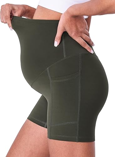 Miniatura 2 de POSHDIVAH Paquete de 3 pantalones cortos de maternidad sobre el vientre, cómodos para embarazo, yoga, entrenamiento activo, pantalones cortos