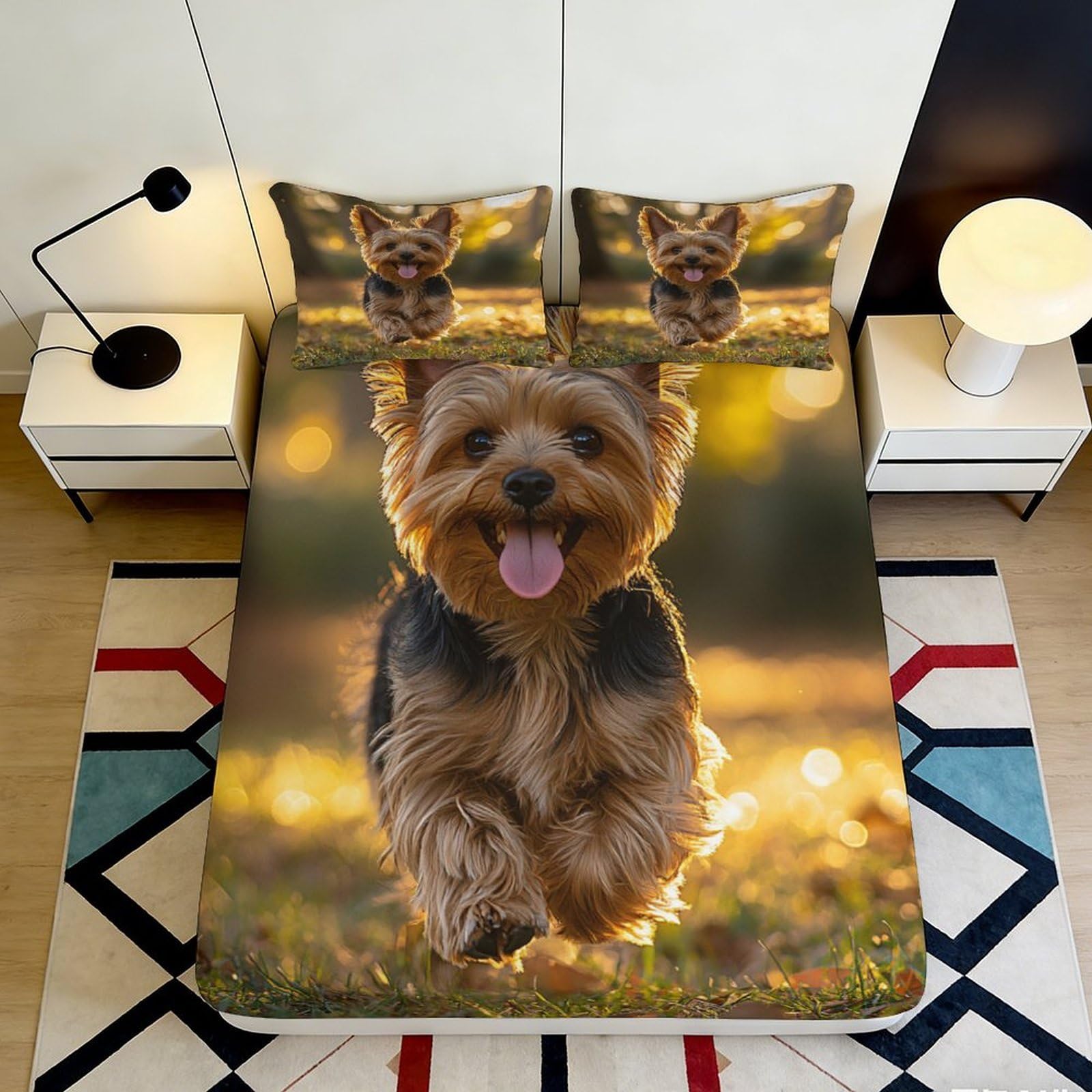 Qjzxknhpgr Style-6 3D Printed Yorkshire Terrier Fitted Sheet Microfiber Soft Breathable Dog Bed Cover For Bedroom Guest Room Decor Mattress Protection 90X200x25cm