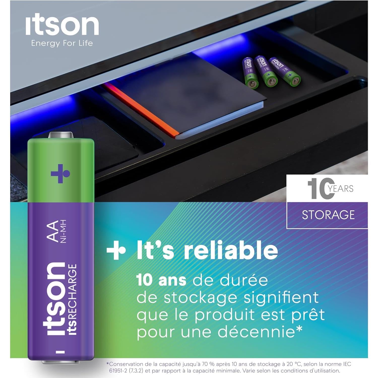 ITSON Lot de 3 x 4 Piles Rechargeables AA prêtes à l'emploi Pro NiMH, 2000 mAh. Idéales pour télécommandes, Torches, horloges