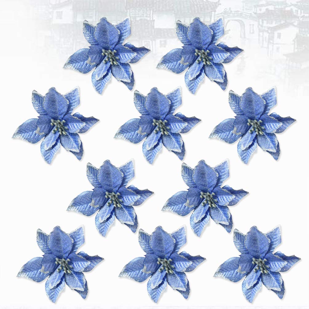 RLKHXBS Poinsettia 8 Piezas de 13 cm de Flores de Pascua de Navidad, Flores con Purpurina, decoración de Navidad, Adornos de árbol de Navidad para Corona, día de conmemoración de Boda