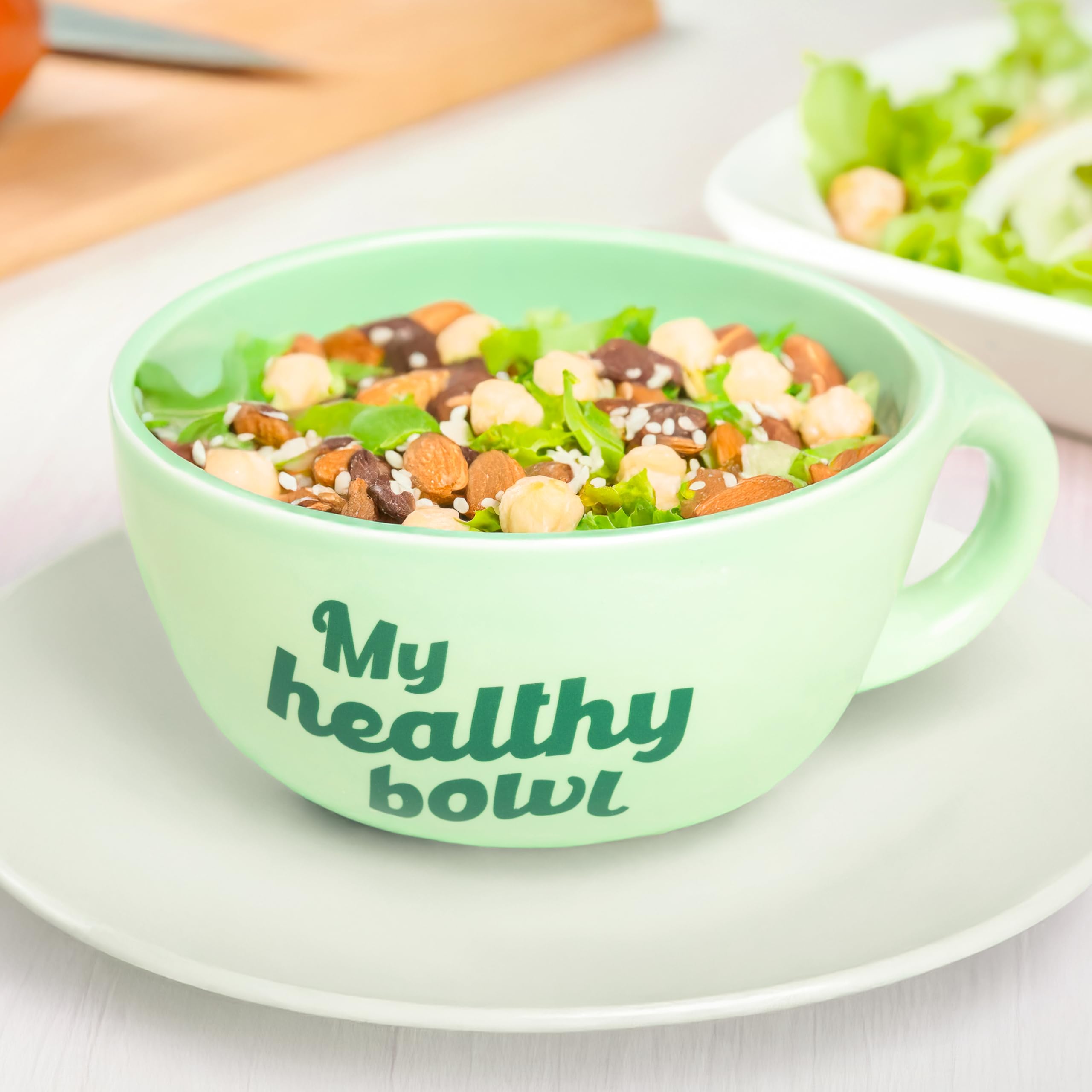 Fisura – Ciotola insalata verde My Healthy Bowl. Grande ciotola colazione originale. Scodella in ceramica 680 ml per zuppa, insalata o cereali. 19,5 cm x 8,5 cm