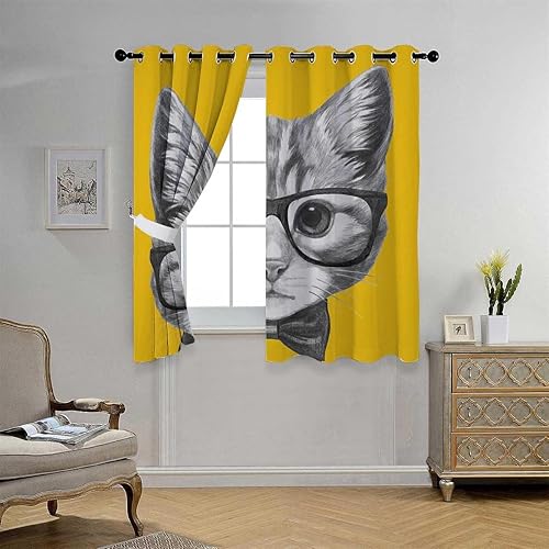 Miniatura 2 de YANFENQI Cortinas para Habitacion - Divisor corto de cortina con ojales de animales, 72 pulgadas de ancho por 85 pulgadas de largo, 2 paneles