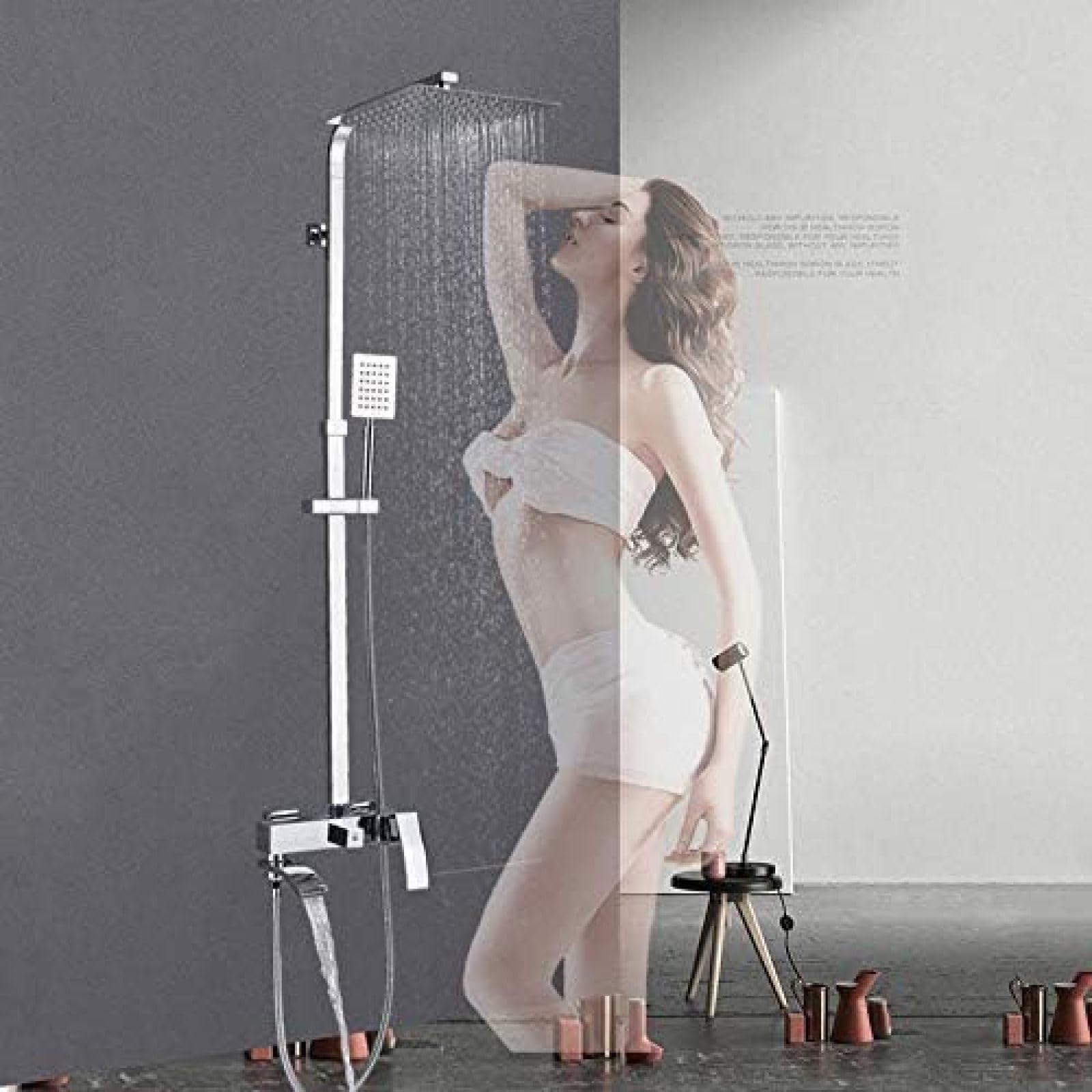 Pomme de douche laiton 8 pouces et combiné chromé haut de gamme