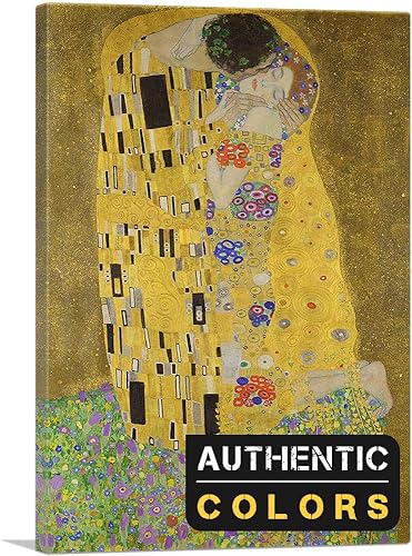 ARTCANVAS The Kiss - Lienzo decorativo rectangular de 1907, póster enmarcado estirado, decoración de pared giclée, por Gustav Klimt, 26 x 18