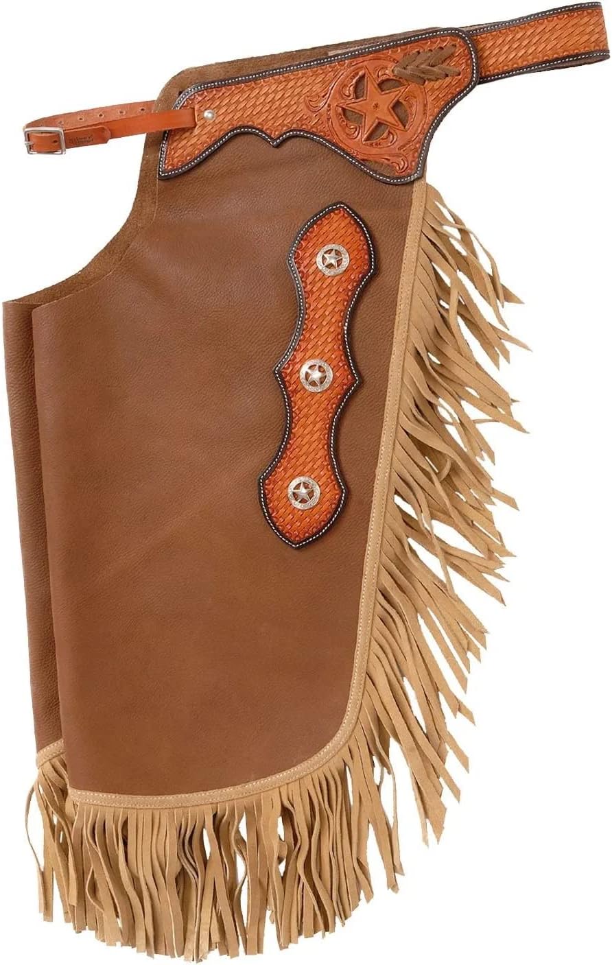 Small Size Western Leather Chinks Basket Weave Hand Tooled Yoke for Men Women Kids Custom ST-CHI-019