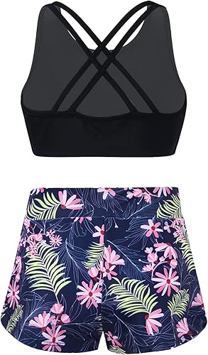 Miniatura 4 de MSemis Conjunto deportivo de 2 piezas para niñas, conjunto deportivo de danza, espalda de corredor y pantalones cortos de gimnasia para bailar