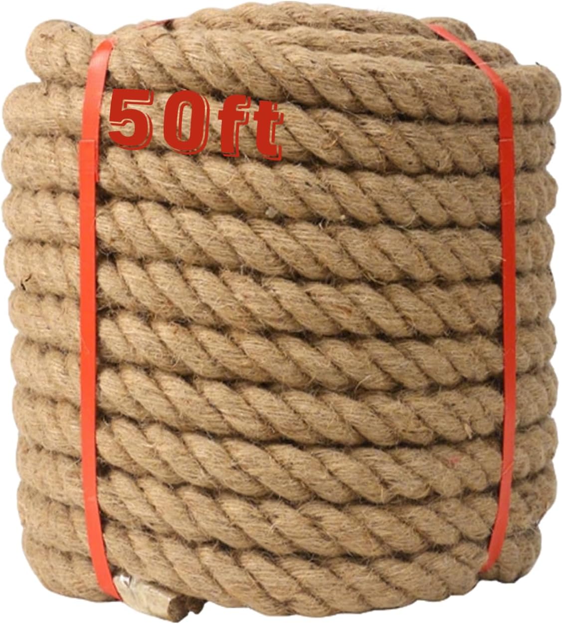 Natural Jute Rope 1 Inch x 50 FT, with a high-end Retro Look and Super Load-Bearing Performance. for Crafts, Porch Swing Rope for Decor, Railing, Landscaping (50 ft)