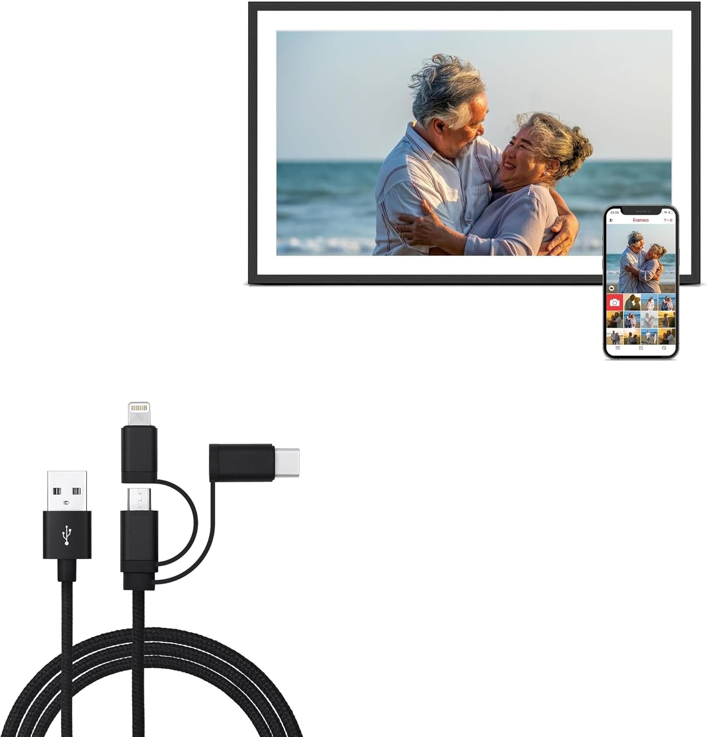 BoxWave Cable Compatible with Pastigio (15.6 Inch) - AllCharge 3-in-1 Cable - Jet Black