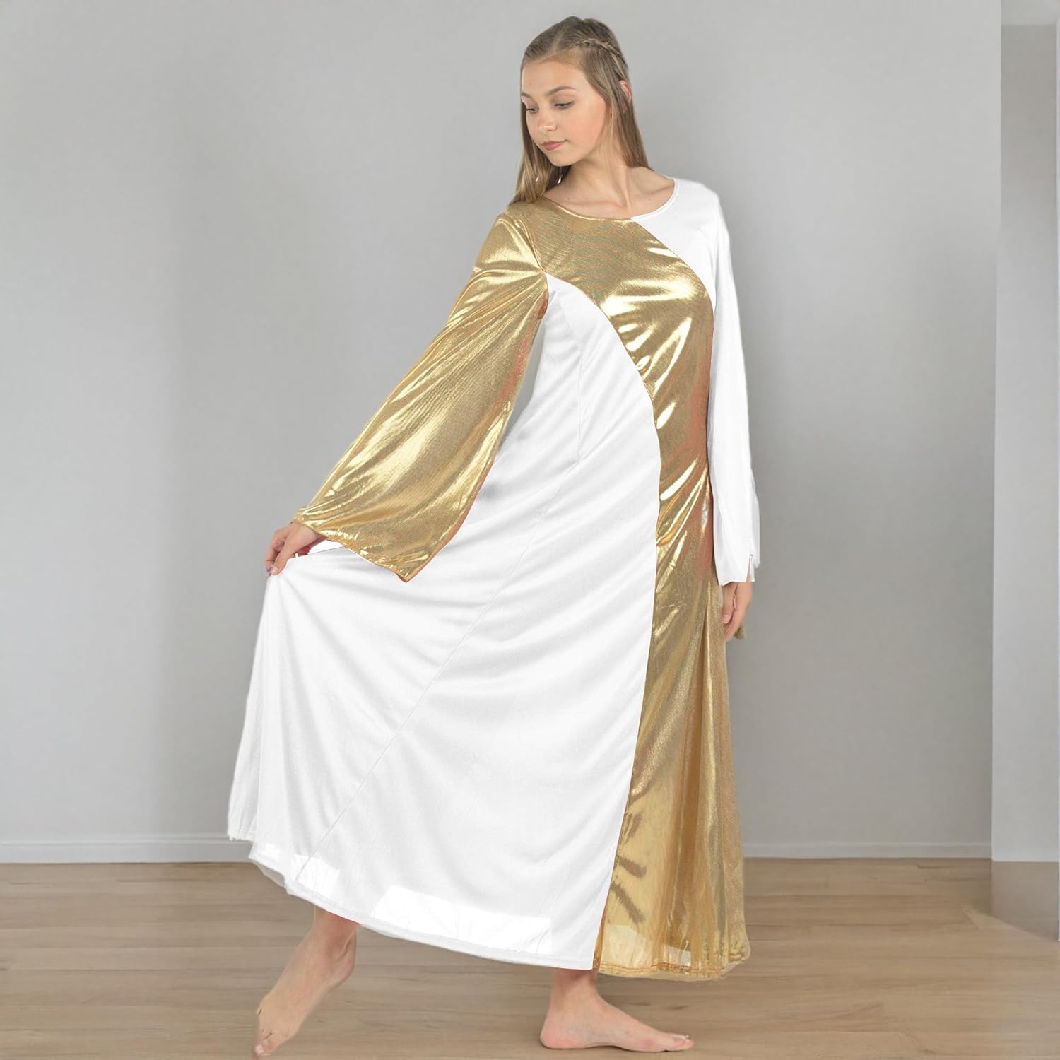 Danzcue Womens Asymmetrical Bell Sleeve Dance Dress - Image 3