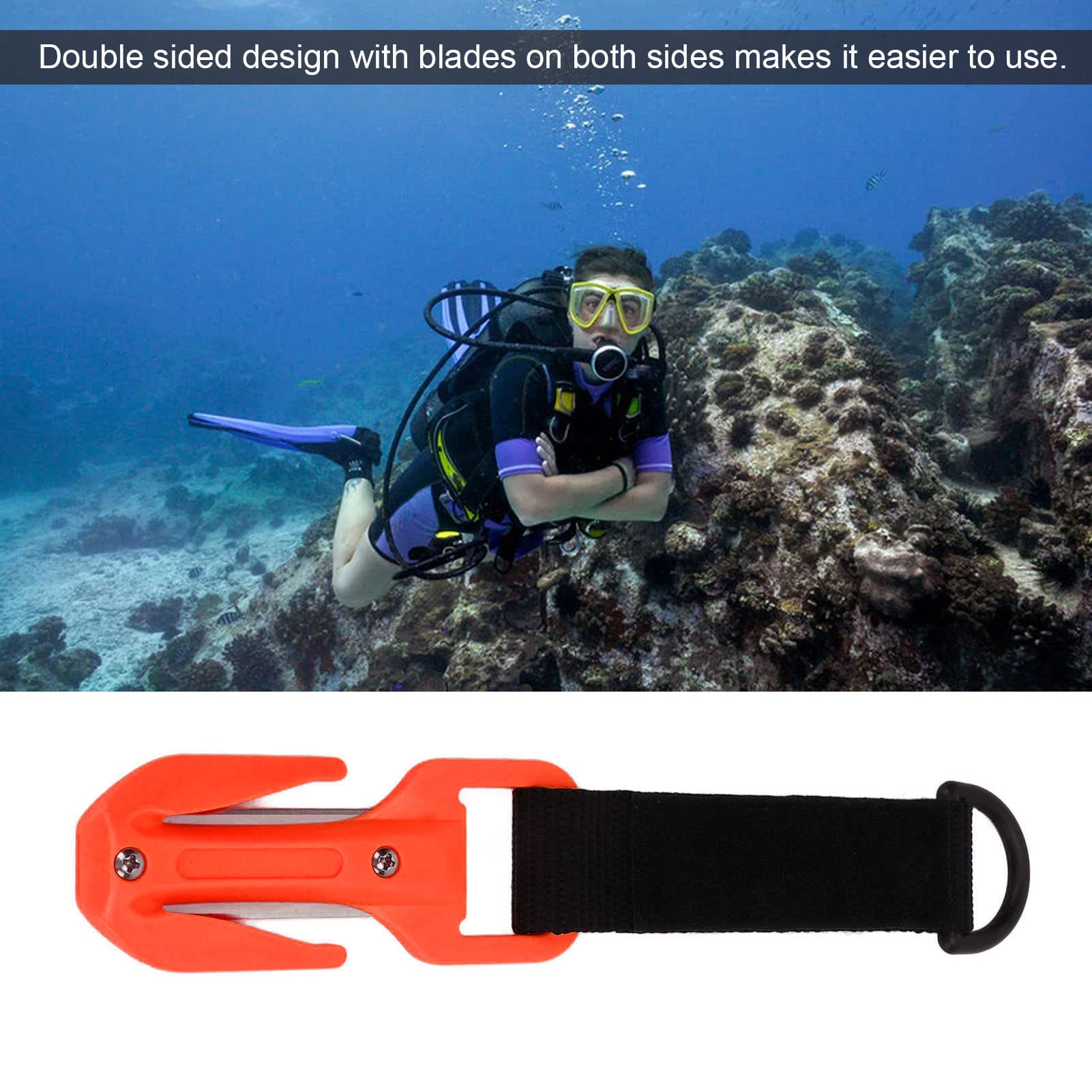Qinlorgo Scuba Diving Strap Cutter, Diving Safety Line Cutter mit Fiberglas-Cutter-Griff, Doppelseitige Aufbewahrungsbox, Sicher mit Messer Zum Tauchen (Orange)