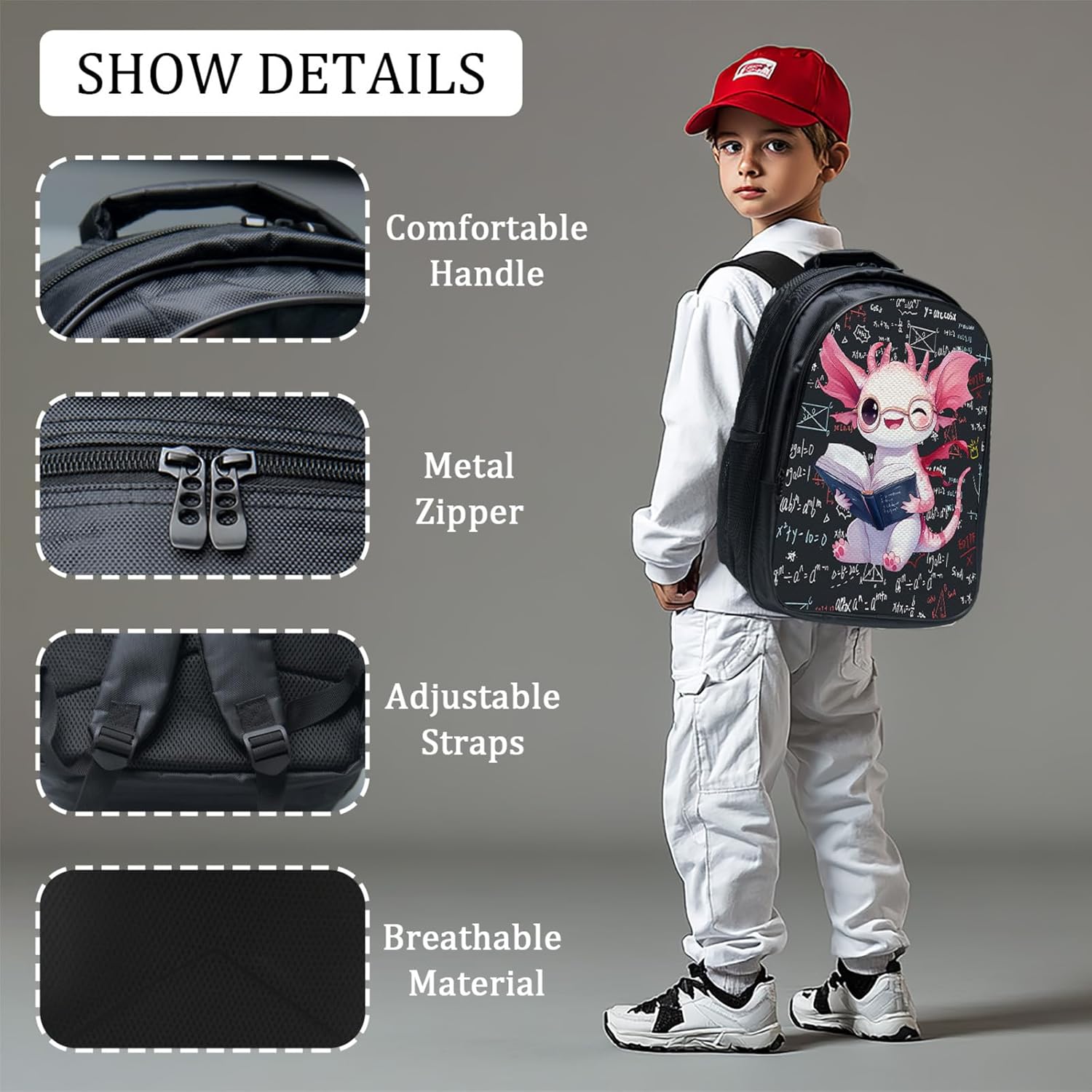 Axolotl Backpack Set for Boys Girls 3PCS Cute Animal School Bag with Lunch Box Pencil Case Kids Backpacks Toddler Elementary Bookbag 16 Inch - Image 3