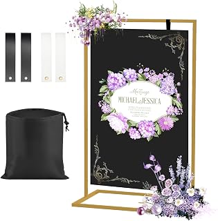 Adjustable Wedding Welcome Sign Stand with 2 Pair Hanging Straps, Welcome to Our Wedding Sign Holder Display Stand for Reception, Heavy Duty Easel Stands Welcome Sign Wedding Decoration (Gold)