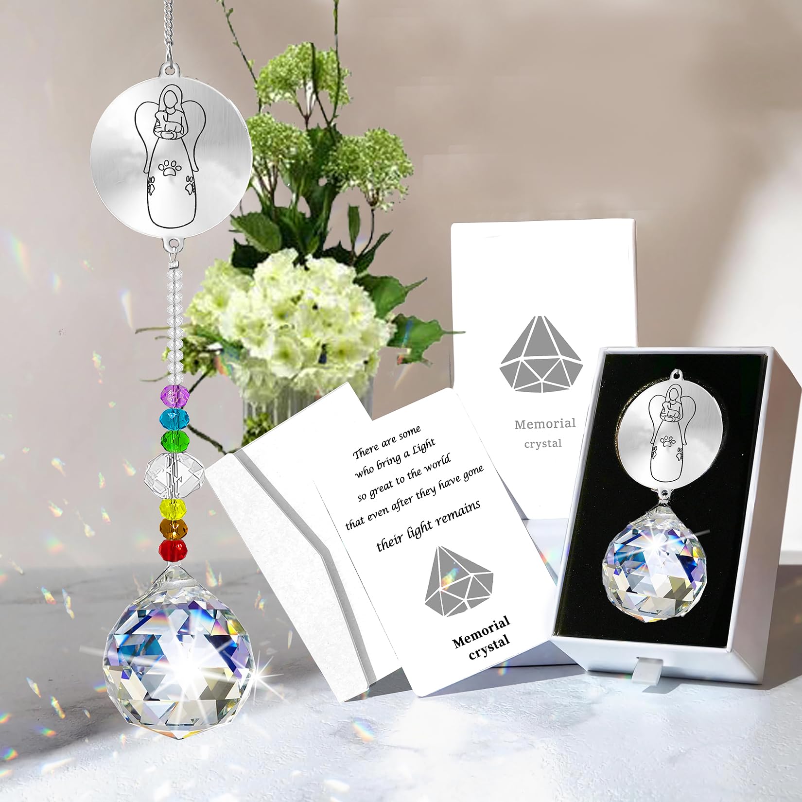 Peili Dog Memorial Gifts for Loss of Dog Pet Paw Print Sympathy Gifts Crystal Window Suncatcher,Bereavement Gift Sun Catcher,Dog Remembrance Gift Rainbow Maker,Pet Passing Away Loss Gifts (B)