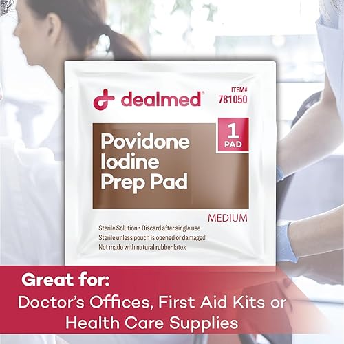 Miniatura 7 de Dealmed Povidone Yodine Prep Pad 10% - Paquetes sellados individualmente, perfectos para el cuidado de heridas y botiquines portátiles de primeros
