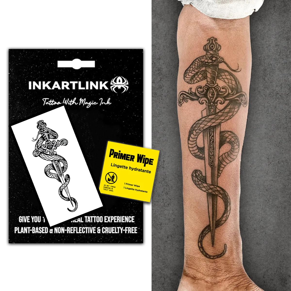 INKARTLINK Semi Permanent, 10pcs Snake Tattoo Stickers, Party Tattoo, Exquisite and Realistic, Waterproof, Interesting Tattoo Experience (Snake Tattoo Combination)