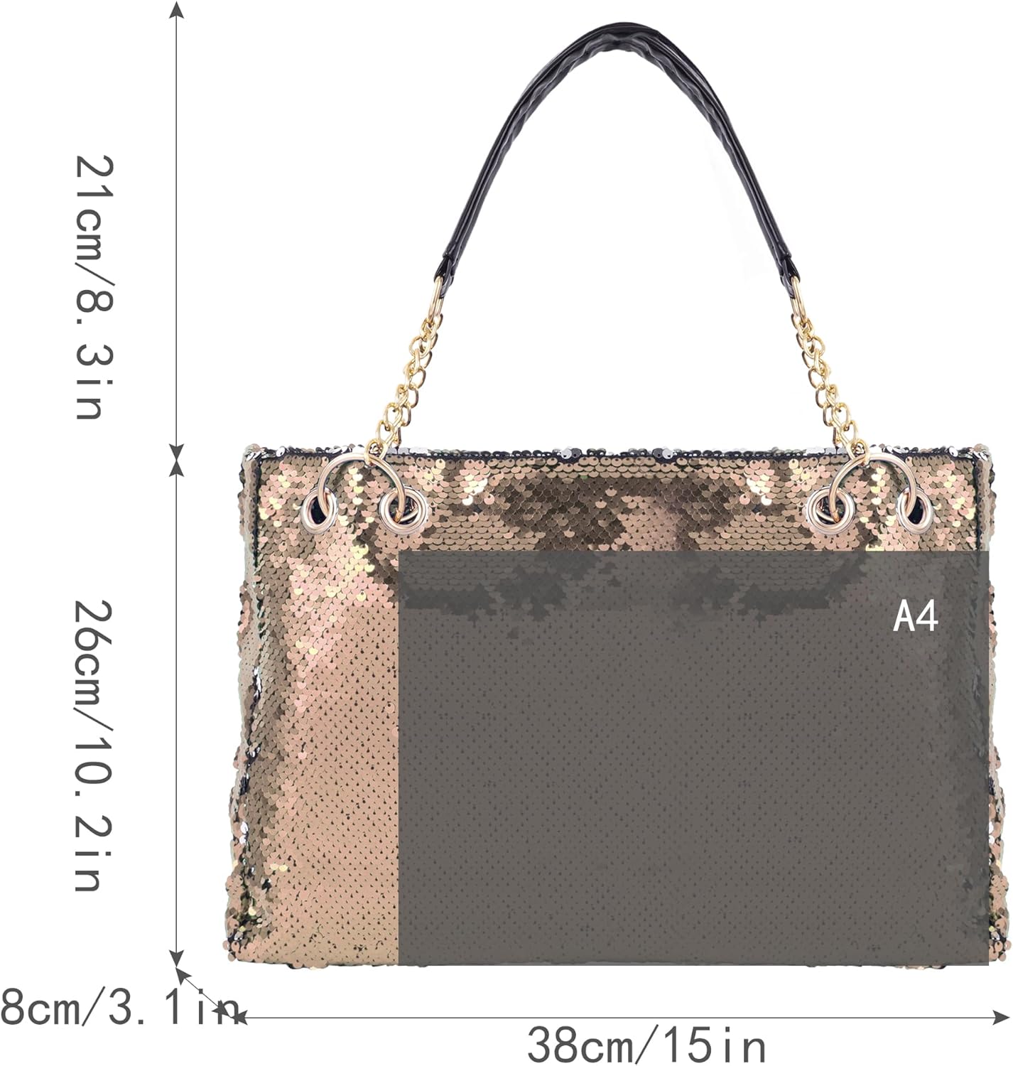 ZLM BAG US Women's Glitter Sequins Shoulder Tote Big Capacity Shimmer Shopping Bag Sparkling Handbag Purse