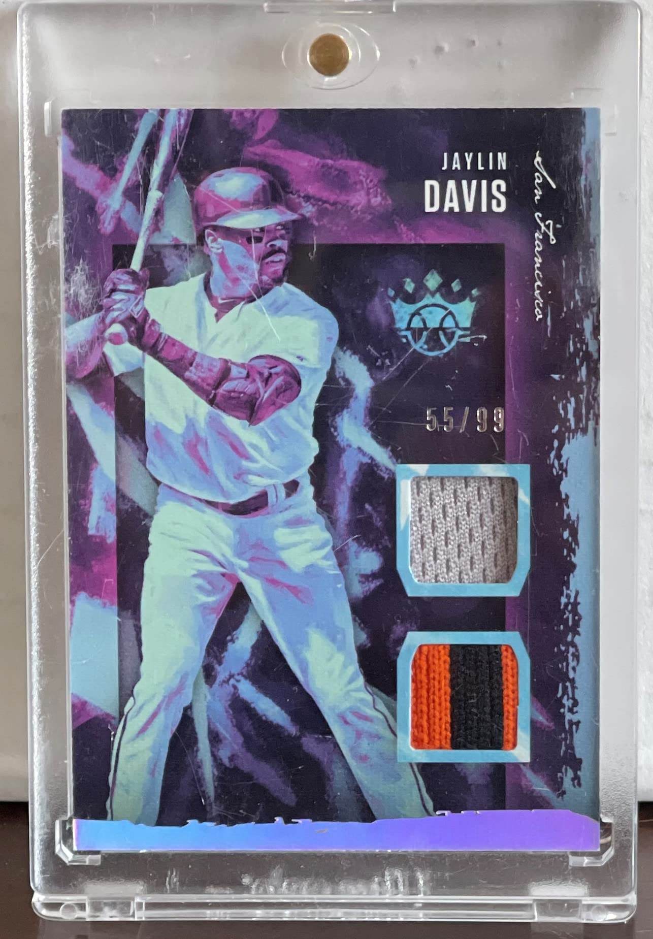 Jaylin Davis Serial Numbered #55/99 Dual Swatch Diamond Materials Holo Silver Parallel Memorabilia Collectible Baseball Card - 2020 Diamond Kings Baseball Card #DKM-JA (Giants) Free Shipping