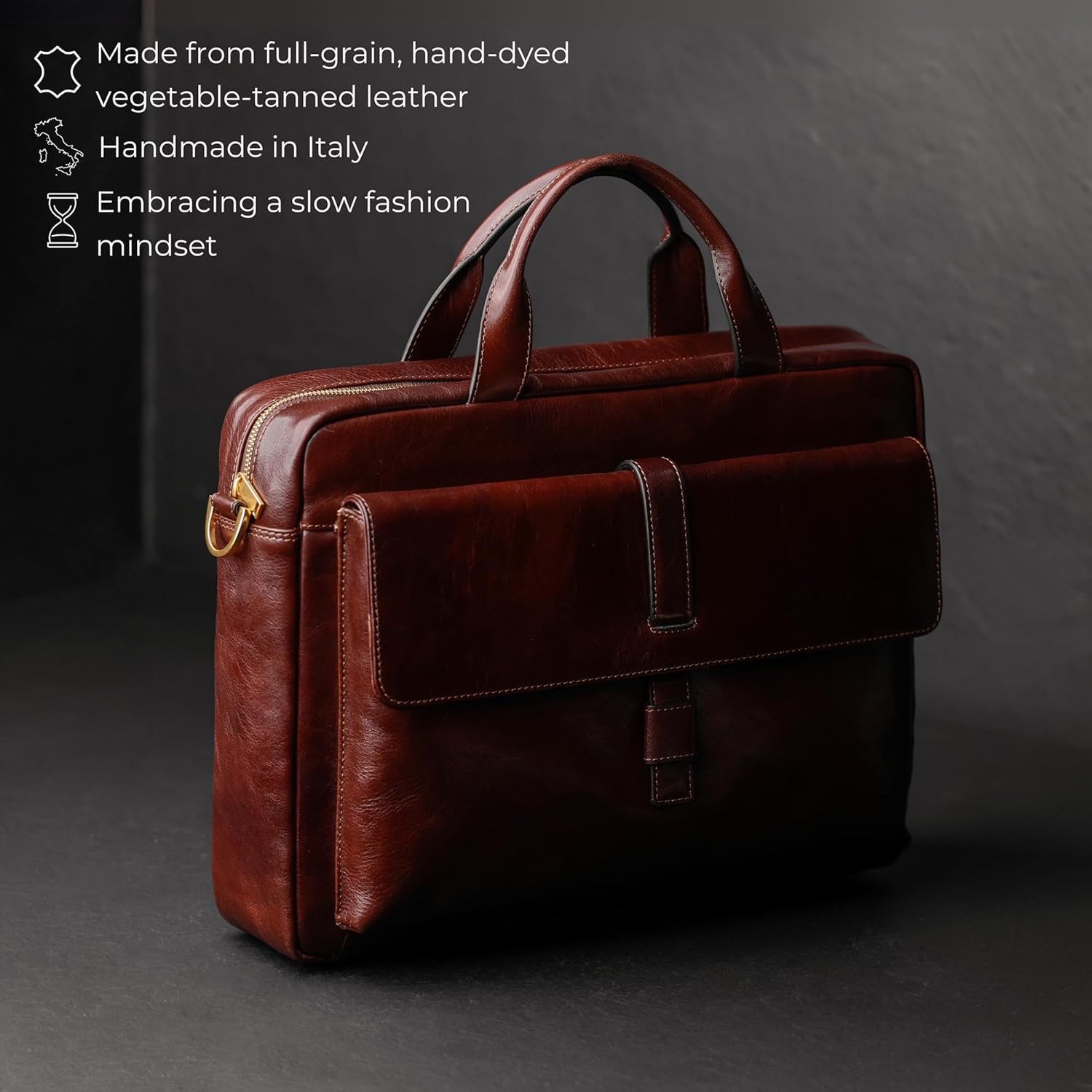 Time Resistance Leather Briefcase - Italian Handmade Leather Laptop Bag - Handbag for Men and Women - Image 4