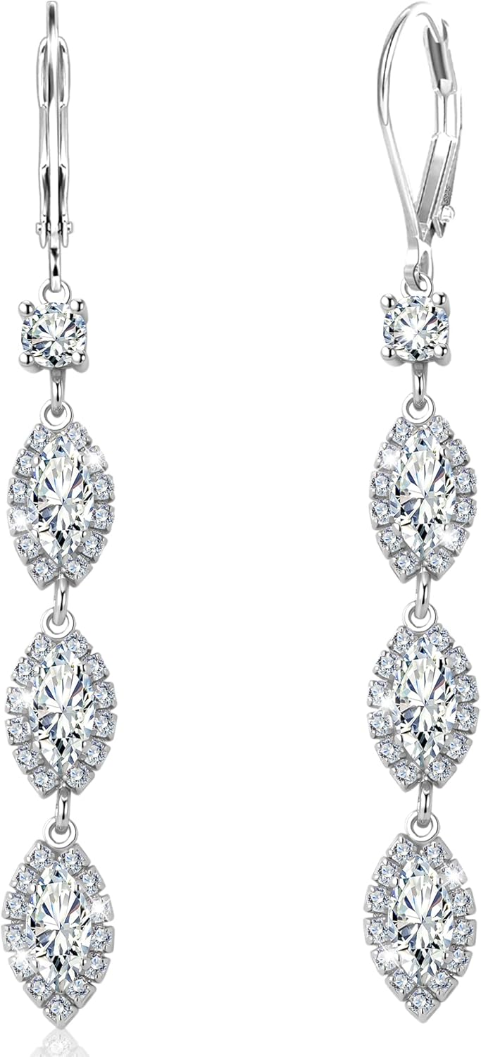 ALEXCRAFT 925 Sterling Silver Dangle Leverback Earrings for Women Trendy 14K Goldplated Hypoallergenic Lightweight Statement Long Cubic Zirconia Teardrop Dangling Earrings Brides Engagement Wedding