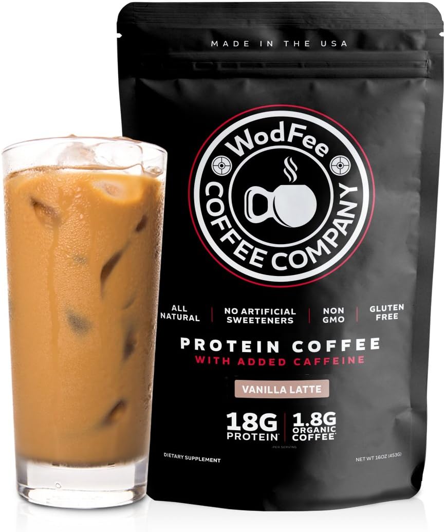 WodFee Protein Coffee | Natural Whey Protein Coffee with 18G of Protein Per Serving | No Artificial Sweeteners, Non GMO and Gluten Free (Vanilla Latte (18 Servings))