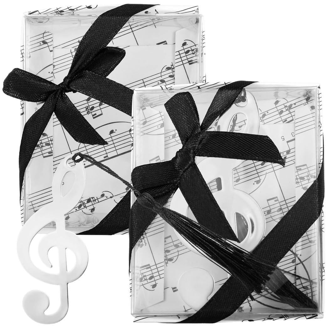 Bomboniere musicali per matrimoni con musica, eleganti segnalibri in metallo con nappa, 48 pezzi, scatole regalo per studenti, band, ufficio, libri, pianoforte, segnalibri, note musicali