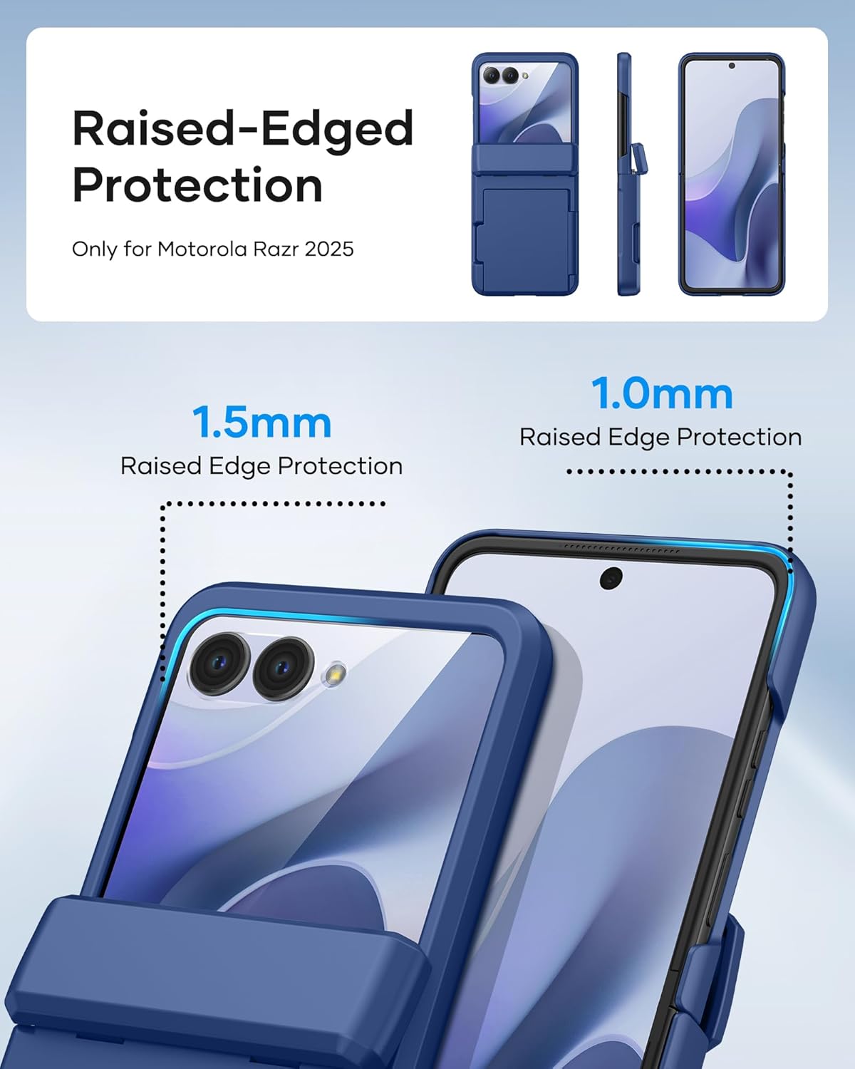 ATATOO for Motorola Razr 2025 Wallet Case, Built-in Card Holder (3 Cards) & Hinge Protection & HD Screen Protector, Military Grade Protection, Rugged Shockproof Phone Case for Moto Razr 2025, Blue