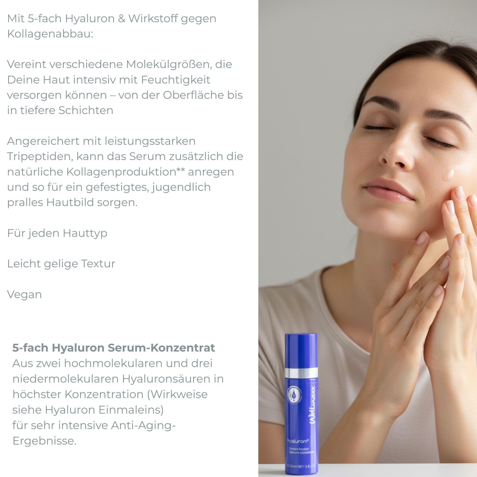 WELLMAXX® hyaluron⁵ CollagenBooster serum concentrate l leichtes 5-fach hyaluron Serum l Feuchtigkeit & Straffheit l Anti Aging l alle Hauttypen l Made in Germany l Dermatest „sehr gut“* l 50 ml