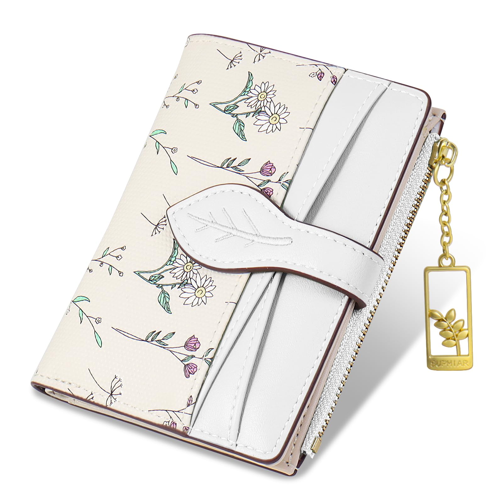 Wallets for Women- RFID Blocking- Soft PU Leather Bifold Coin Zipper Pocket Purse-Small flower wallet Credit Card Holder with ID Window
