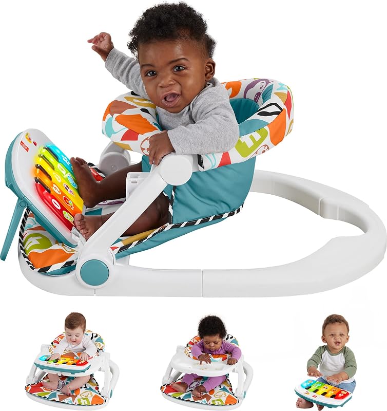 Baby Portable Chair Deluxe Kick & Play Sit-Me-Up Floor Seat with Piano Learning Toy & Snack Tray for Infants to Toddlers