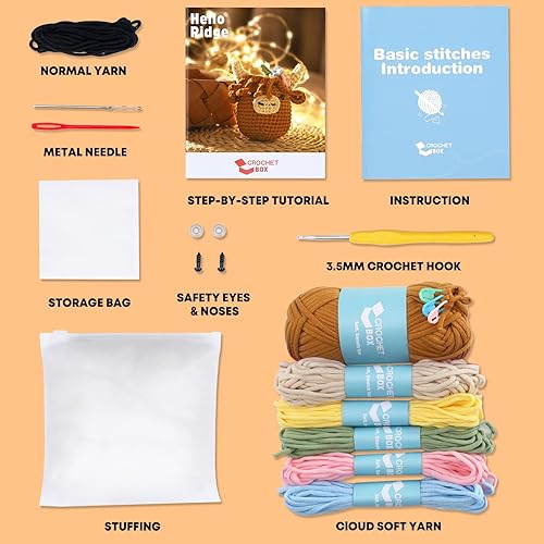Miniatura 3 de Highland Cow Kit de inicio de ganchillo hilo de tejer fácil, tutorial en video paso a paso, gancho, regalo de cumpleaños para adultos y niños (30% +