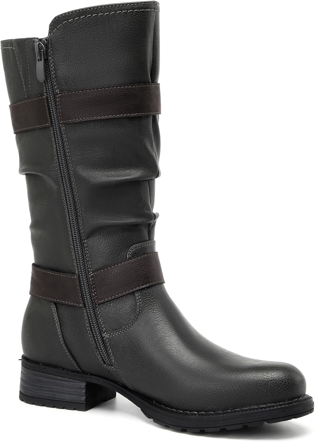 DECARSDZ Women's Fashion Mid Calf Black Boots For Women Dress Boot With Chunky Low Heel Style Zipper Comfort Booties - Image 2