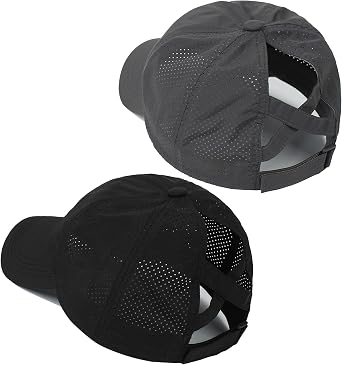 Muryobao 2 Packs Womens Criss Cross Ponytail Baseball Cap Adjustable High Messy Bun Quick Drying Mesh Dad Hat for Outdoor