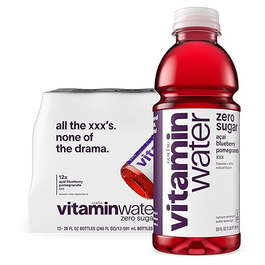 vitaminwater zero sugar xxx, electrolyte enhanced water w/ vitamins, açai-blueberry-pomegranate drinks, 20 fl oz, 12 Pack