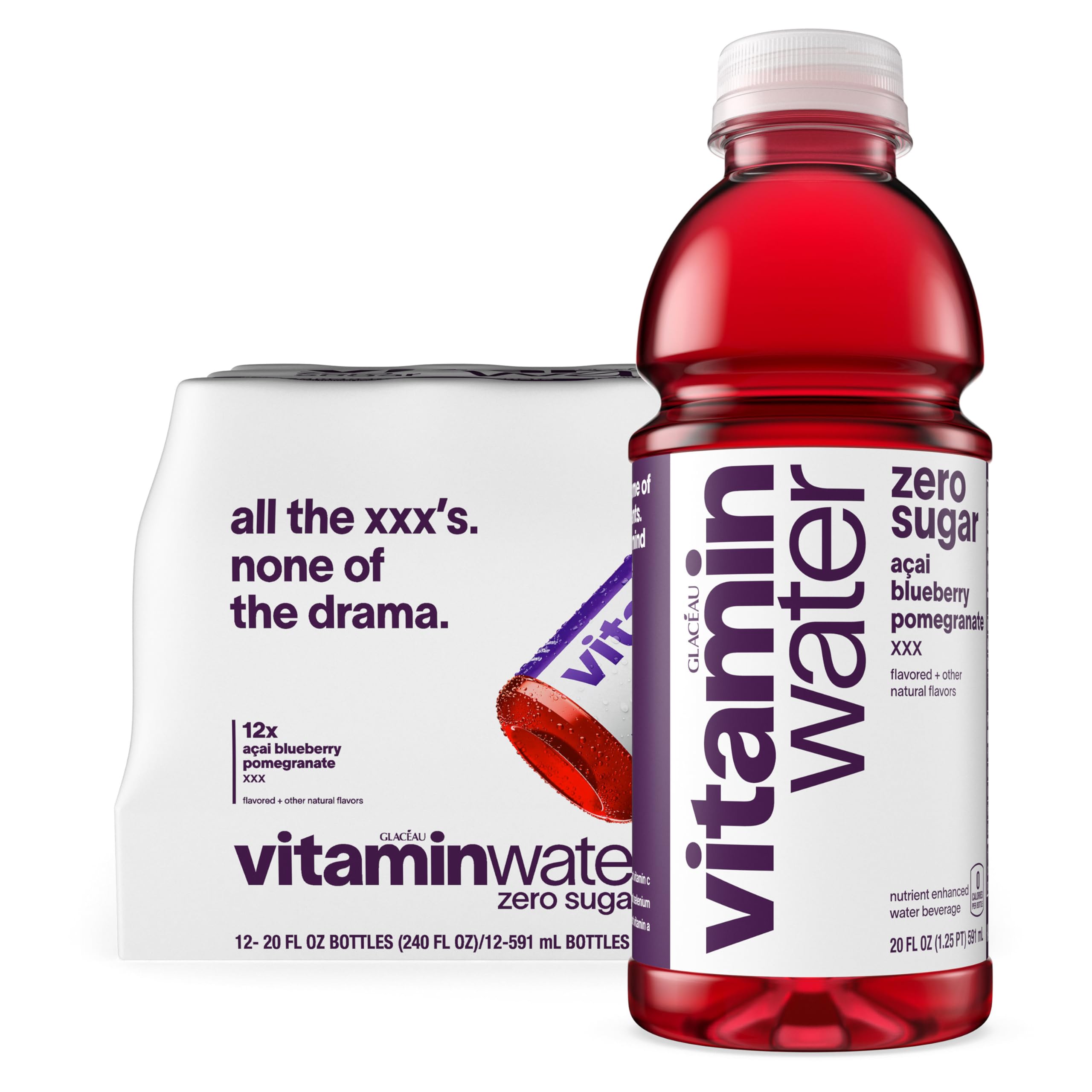 Sponsored Ad - vitaminwater XXX Acai-Blueberry-Pomegranate Zero Sugar, Flavored Water Beverage, 20 fl oz Bottles, 12 Pack