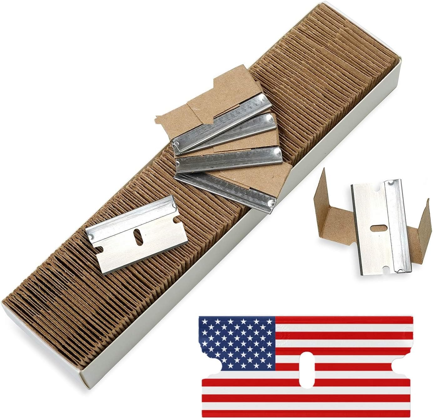 CANOPUS Single Edge Industrial Razor Blades, 100% Made in USA, Heavy Duty Straight Edge Razors, Box & Carton Cutter Replacement Blades, Glass & Paint Scraper Razor Blades (Box of 100)