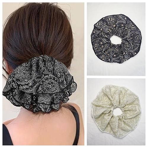 Lemeilleur 2 PCS French Oversize Jumbo Floral Hair Scrunchies Long